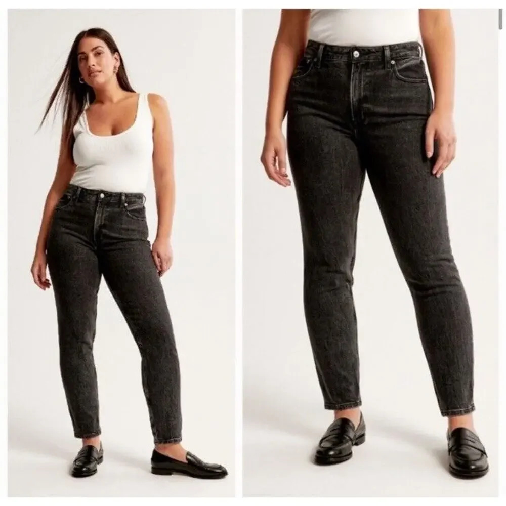 Abercrombie & Fitch The‎ Mom High Rise Black Wash Denim Tapered Jeans Size 4XS